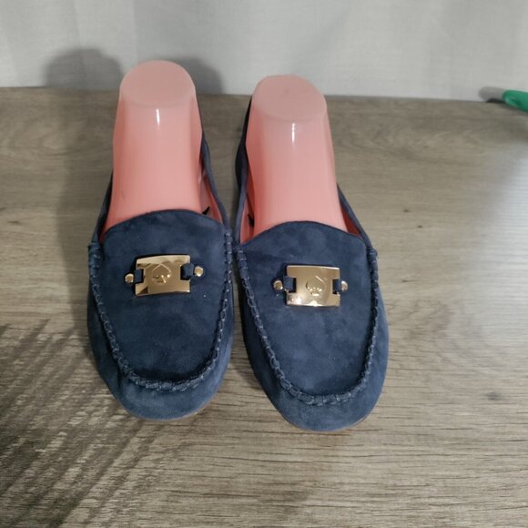 Kate Spade Navy Blue Loafers with Gold Accents - Picture 1 of 10